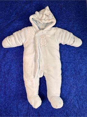 Boys Girls Unisex Baby Soft Cozy Hooded Footed Snowsuit Sz 6-9M Blue Zipper